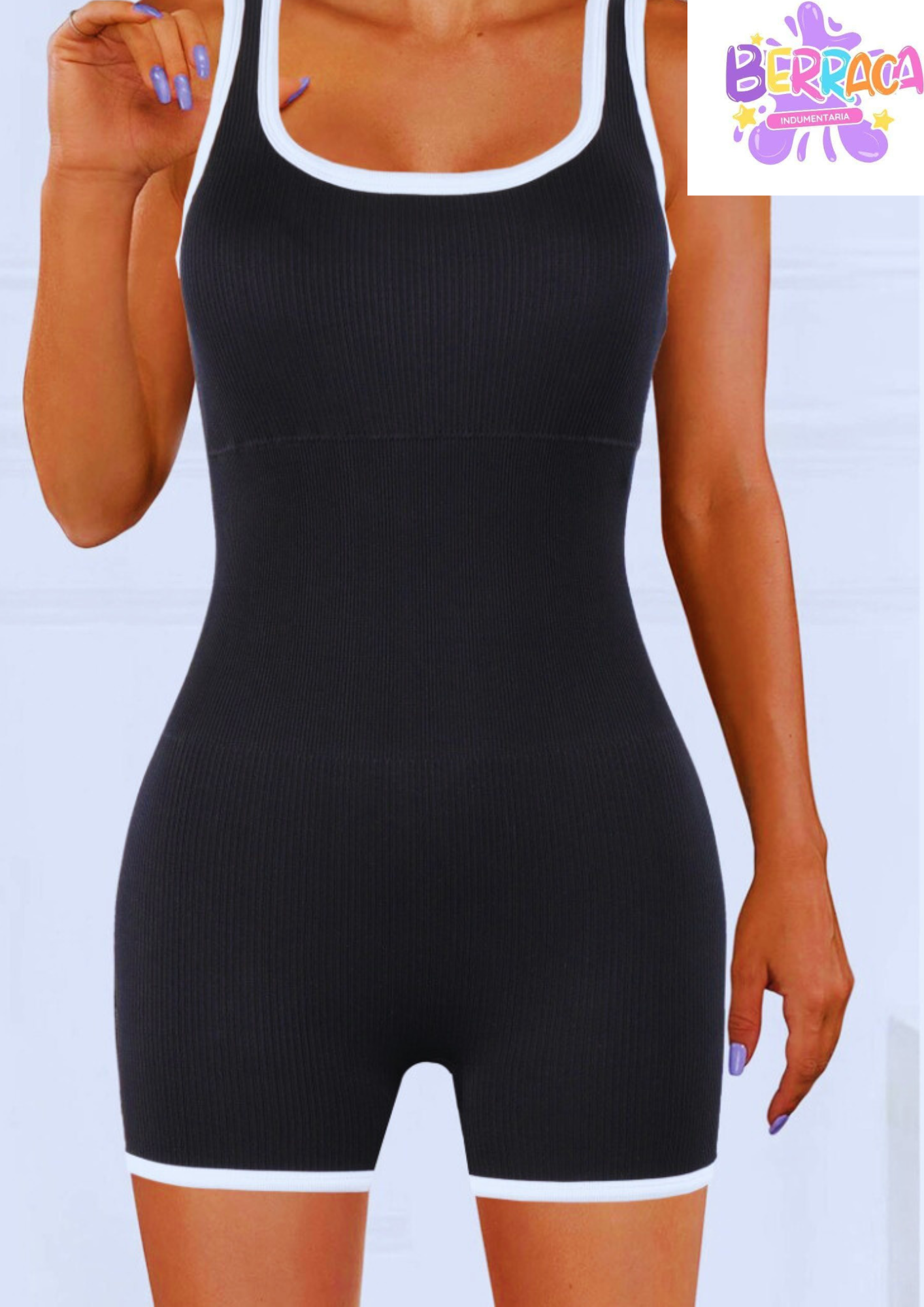 CATSUIT NEGRO CON BORDES BLANCOS SSY-558053